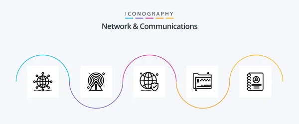 Network Communications Line Icon Pack Including Documents Share Point Folder — Stockový vektor