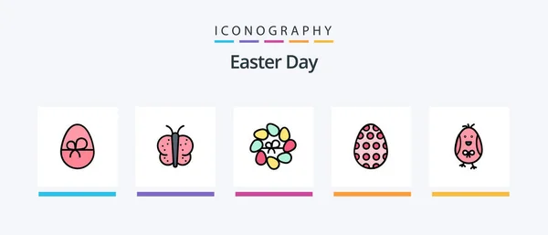 Easter Line Filled Icon Pack Including Chicken Food Celebration Cup — Stockvektor