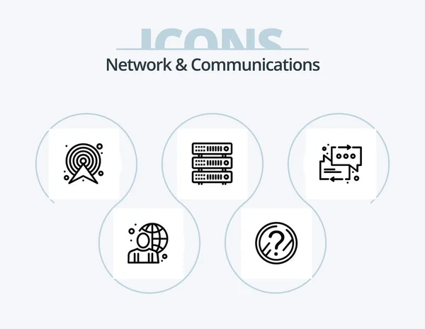 Network Communications Line Icon Pack Icon Design Ticket Pin Server — Stok Vektör