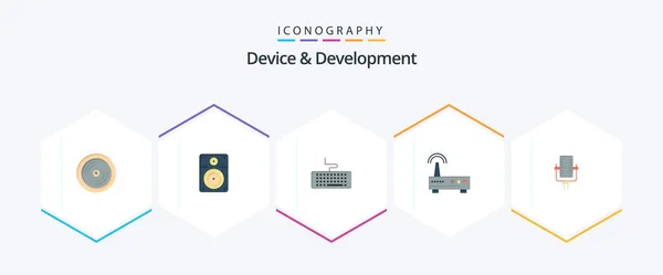 Device Development Flat Icon Pack Including Multimedia Education Key Signal — Image vectorielle