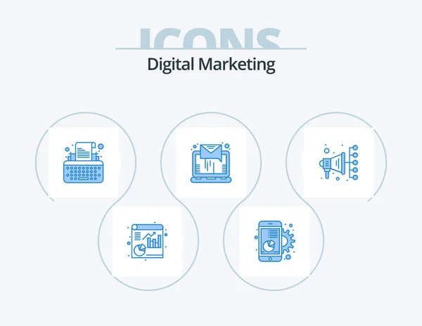 Digital Marketing Blue Icon Pack Icon Design Digital Sending Keys — Stok Vektör