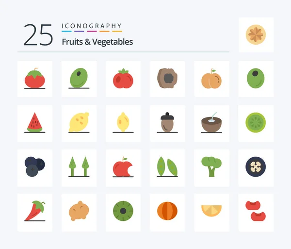 Fruits Vegetables Flat Color Icon Pack Including Peach Fruits Food — Stockvektor