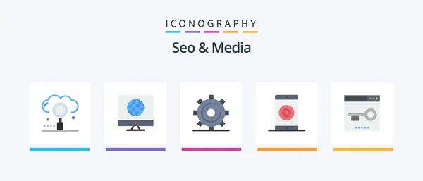 Seo Media Flat Icon Pack Including Optimization Media Web Engine — Stockový vektor