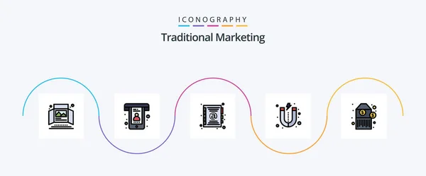 Traditional Marketing Line Filled Flat Icon Pack Including Tag Barcode — Archivo Imágenes Vectoriales