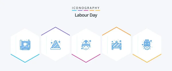 Labour Day Blue Icon Pack Including Labor Red Light Traffic — Stockvector