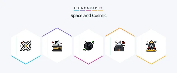 Space Filledline Icon Pack Including Shuttle Neptune Cosmos Observatory — Vector de stock