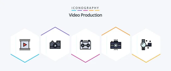 Video Production Filledline Icon Pack Including Photography Antique Camera Retro — Vettoriale Stock