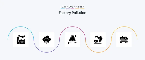 Factory Pollution Glyph Icon Pack Including Tank Pollution Breathe Garbage — 图库矢量图片