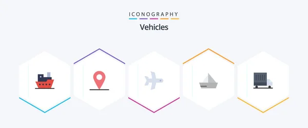 Vehicles Flat Icon Pack Including Van Delivery Transport Yacht Ship — Wektor stockowy