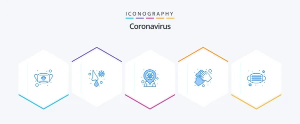 Coronavirus Blue Icon Pack Including Face Wash Virus Hygiene Clean — Vetor de Stock