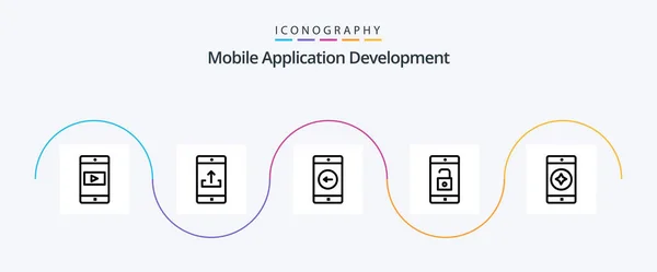 Mobile Application Development Line Icon Pack Including Favorite Mobile Mobile — Vetor de Stock