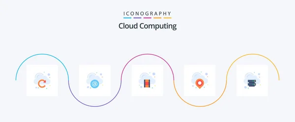 Cloud Computing Flat Icon Pack Including Server Pin Cloud Map — Stock vektor