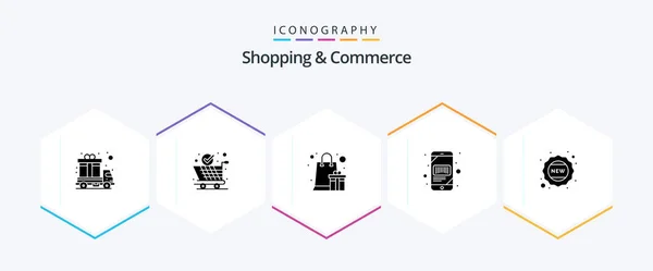 Shopping Commerce Glyph Icon Pack Including Scanner Phone International Mobile — Stok Vektör