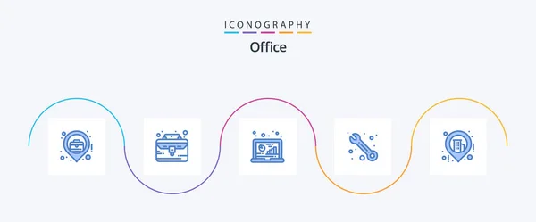 Office Blue Icon Pack Including Location Support Analysis Service Research — Stockvektor