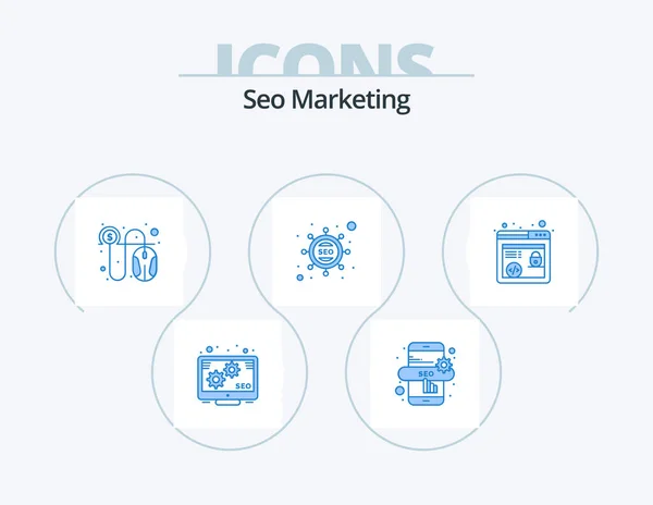 Seo Marketing Blue Icon Pack Icon Design Browser Seo Cash — Stockvektor