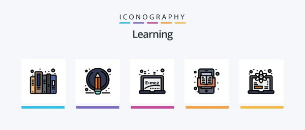 Learning Line Filled Icon Pack Including Supervised Read History Online — Stock Vector