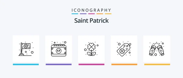 Saint Patrick Line Icon Pack Including Celebration Cake Patrick Flower — Stockový vektor