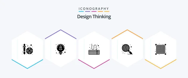 Design Thinking Glyph Icon Pack Including Layout Keyboard Grid Search — Stockový vektor