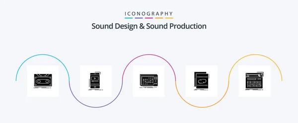 Sound Design Sound Production Glyph Icon Pack Including Loop Audio — Vector de stock