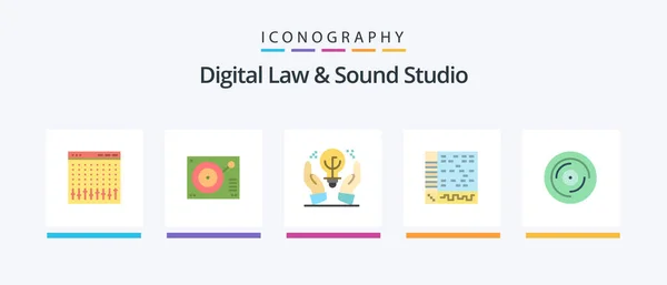 Digital Law Sound Studio Flat Icon Pack Including Computer Application — Vettoriale Stock