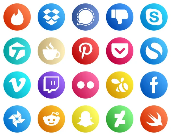 Popular Social Media Icons Video Simple Chat Pocket Icons Elegant — Stockový vektor