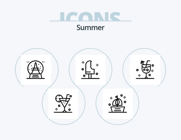Summer Line Icon Pack Icon Design Mattress Grill Globe Food — Stok Vektör