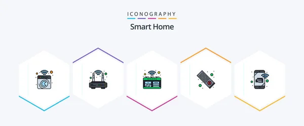 Smart Home Filledline Icon Pack Including Mobile Remote Intelligent Remote — Wektor stockowy