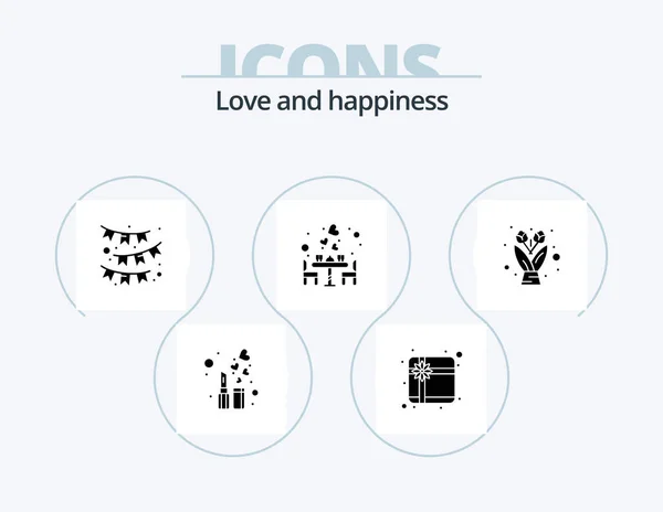 Love Glyph Icon Pack Icon Design Flower Bouquet Romantic Flag — Vector de stock
