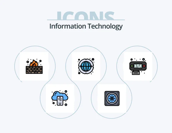 Information Technology Line Filled Icon Pack Icon Design Power Data — Stockvektor