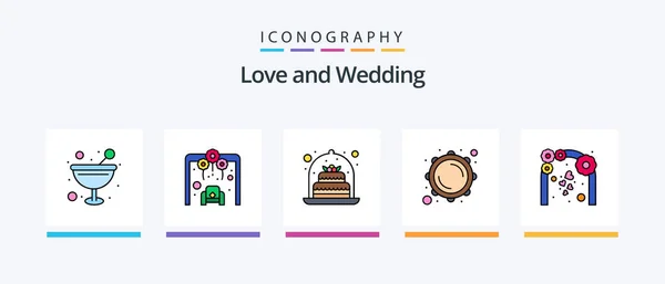 Wedding Line Filled Icon Pack Including Wine Drink Furniture Lunch — Stock vektor