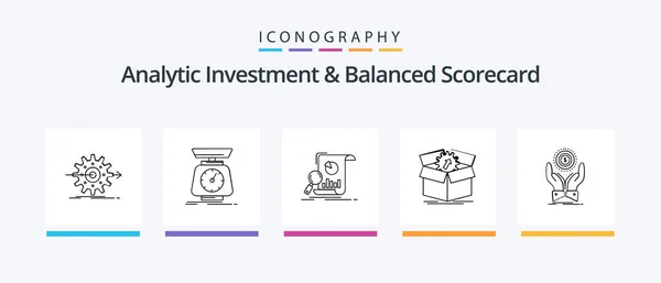 Analytic Investment Balanced Scorecard Line Icon Pack Including Cup Achievement — Vector de stock