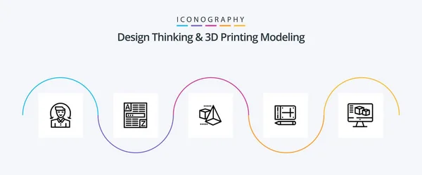 Design Thinking Printing Modeling Line Icon Pack Including Box Computer — Archivo Imágenes Vectoriales