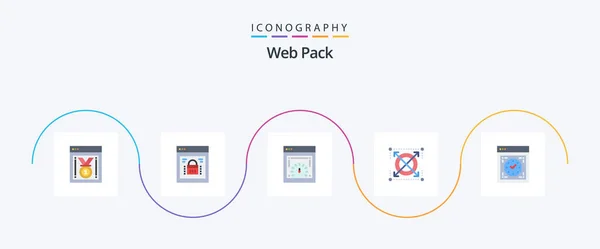 Web Pack Flat Icon Pack Включая Компьютер Веб Безопасности Цель — стоковый вектор