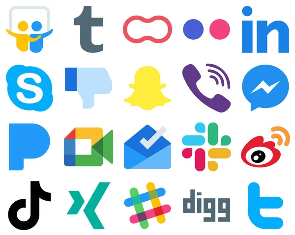 Contemporary Clean Flat Social Media Icons Messenger Rakuten Professional Viber — Vector de stock