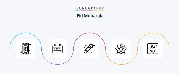 Eid Mubarak Line Icon Pack Including Typography Star Celebration Mubarak — Stock Vector