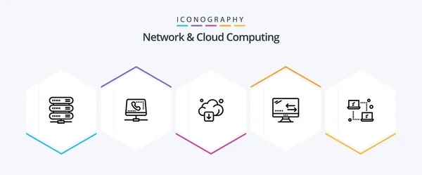 Network Cloud Computing Line Icon Pack Including Computing Arrows Computing — Image vectorielle