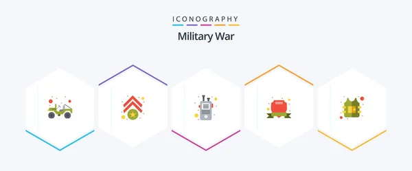 Military War Flat Icon Pack Including Jacket Sign Communication Shield — Stock vektor