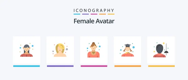 Female Avatar Flat Icon Pack Including Female Student Catering Graduation — Stockvector