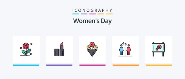 Womens Day Line Filled Icon Pack Including Female Rights Day — Stok Vektör