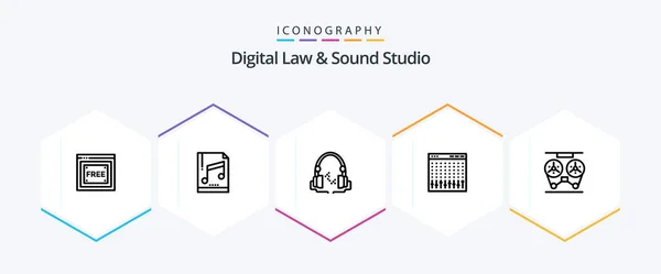 Digital Law Sound Studio Line Icon Pack Including Audio Hardware — Stock Vector