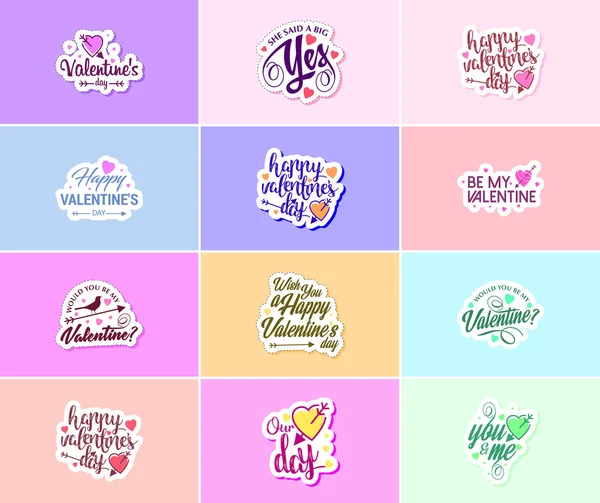 Heartwarming Valentine Day Typography Graphics Stickers — 图库矢量图片