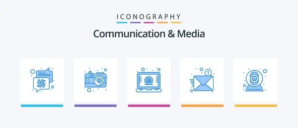 Communication Media Blue Icon Pack Including Cam Notification Picture New — Stockvector