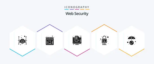 Web Security Glyph Icon Pack Including Protection Security Confidential Ssl — Stockový vektor