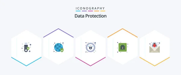 Data Protection Flat Icon Pack Including Email Attack Lock Security — Stock Vector