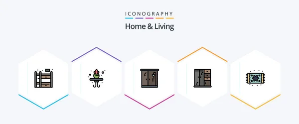 Home Living Filledline Icon Pack Including Home Living Bathroom Furniture — Stockvector