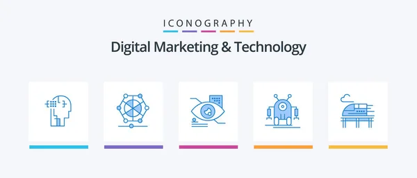 Digital Marketing Technology Blue Icon Pack Including Bullet Technology Eye — Archivo Imágenes Vectoriales
