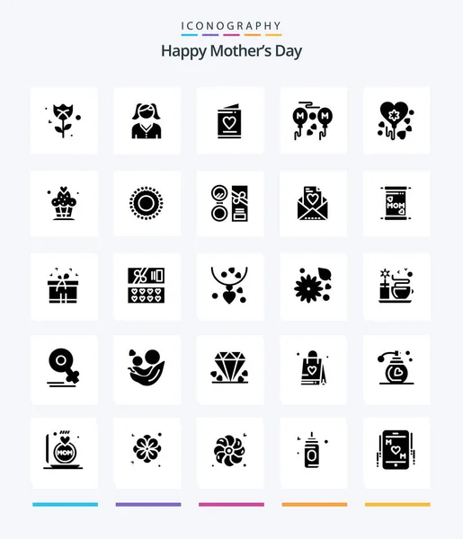 Creative Happy Mothers Day Glyph Solid Black Icon Pack Fly — Stockový vektor
