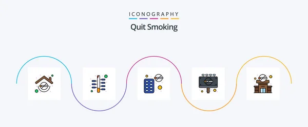 Quit Smoking Line Filled Flat Icon Pack Including Cigarette Lifestyle — Stockvector