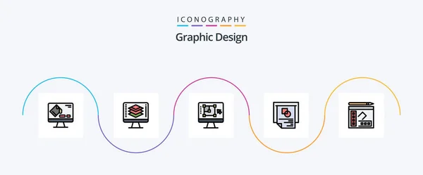 Graphic Design Line Filled Flat Icon Pack Including Book Presentation — Archivo Imágenes Vectoriales
