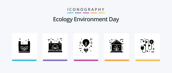 Ecology Glyph Icon Pack Including Eco Home Electric Green Lighting — Archivo Imágenes Vectoriales